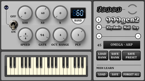 999gen2 - free Rhythmic MIDI arpeggiator plugin