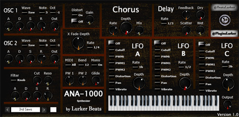ANA-1000 - free 2 osc analog synth plugin