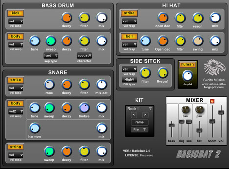 BasicBat - free FM drum synth plugin