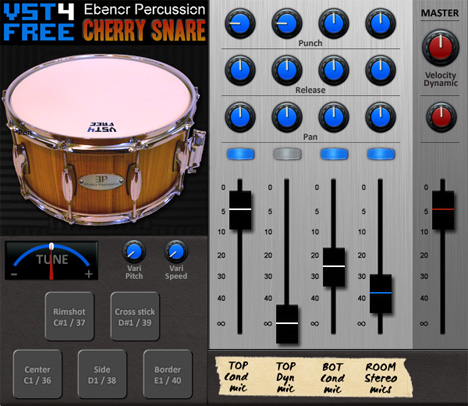 Cherry Snare - free Acoustic snare drum plugin