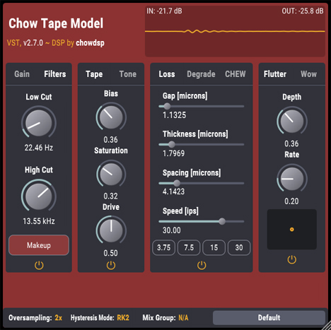 Chow Tape - free Analog tape machine simulation plugin