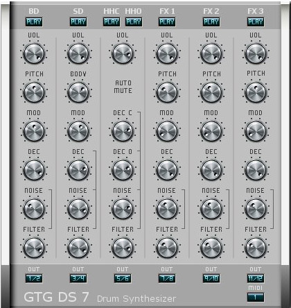 DS 7 - free 7 voice drum synth plugin