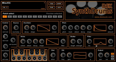 SynthDrums - free 12 voice drum synth plugin