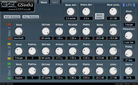 GSinth2 - free 3 osc mono synth plugin