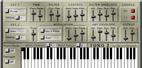 Yuno 2 - free 2 osc analog synth plugin