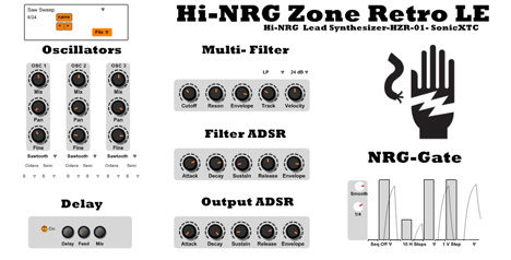 Hi-NRG Zone Retro LE - free 3 osc analog synth plugin