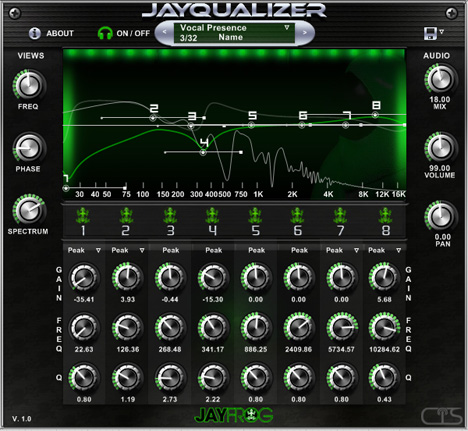 Jayqualizer - free 8 band parametric EQ plugin