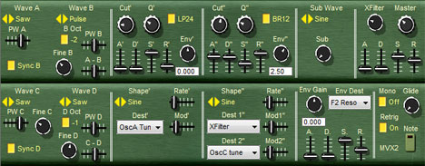 MVX2 - free 5 osc analog synth plugin