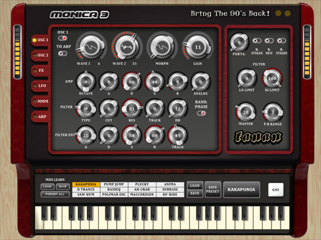 Monica 3 - free Dual-layered 90s style synth plugin