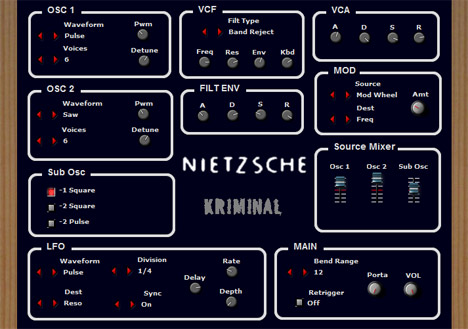 Nietzsche - free 2 osc analog synth plugin