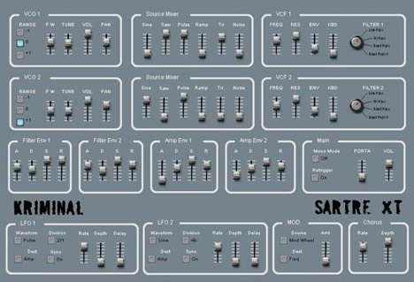 SartreXT - free 2 osc analog synth plugin