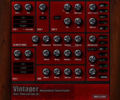 Vintager 2 - free Monophonic synth plugin