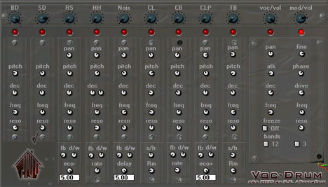 Voc-Drum - free 9 voice drum kit plugin