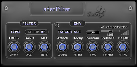 adsrFilter - free Envelope filter plugin