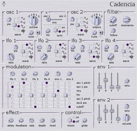 Cadencia - free 2 osc analog synth plugin