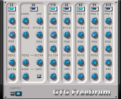 FreeDrum - free 7 voice drum synth plugin