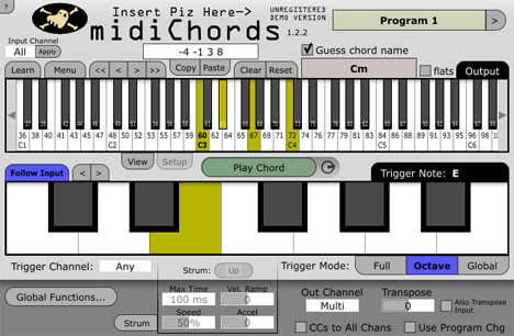 midiChords - free MIDI chorder plugin
